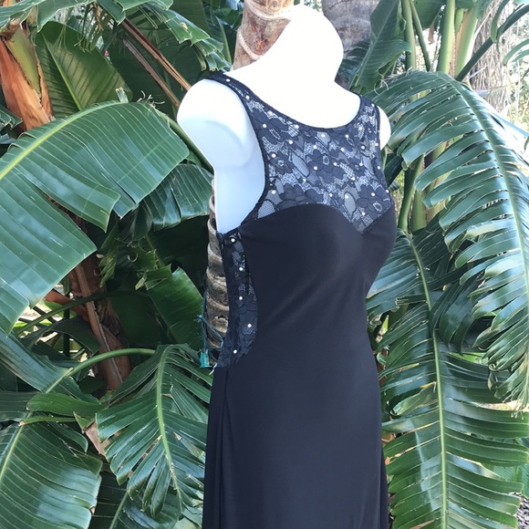 Xscape Front slit cut out lace gown - Picture 1 of 11